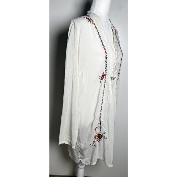 Johnny Was Medium Embroidered Ivory Pintuck Sheer Boho Festival Tunic Dress - Picture 4 of 12